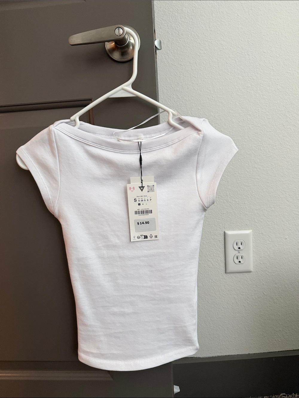 Zara White Short Sleeve Ribbed Tee
